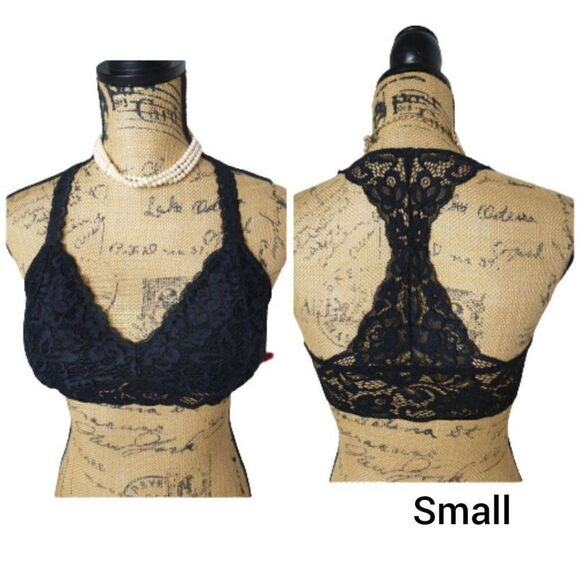 Women's Bralette Small Black Push Up Lace Racerback Molded Cups New - Picture 1 of 9